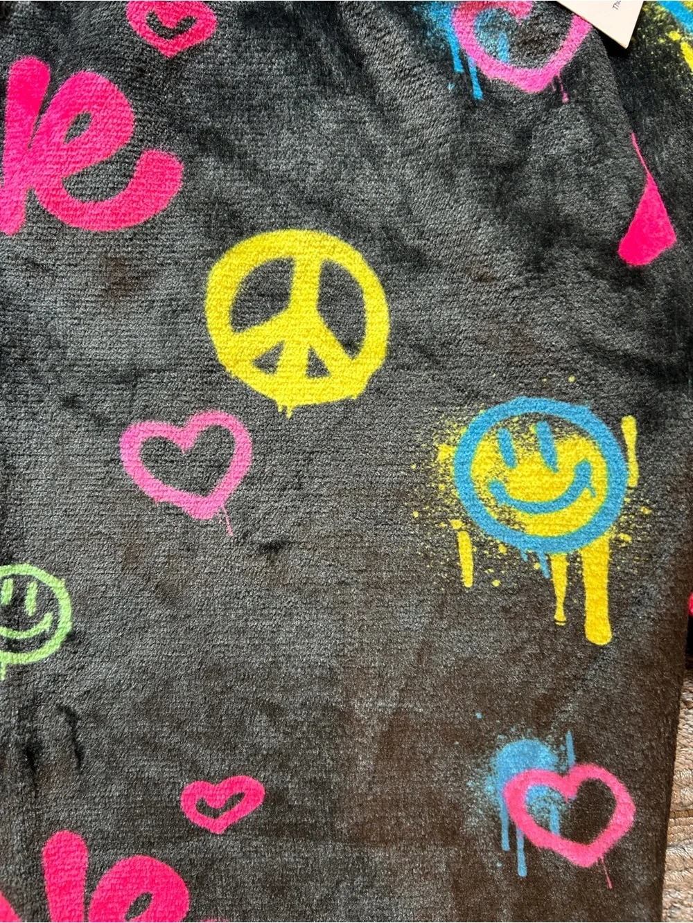 Heartbreaker Black Fleece Pajama Pants with Neon Pink 'Love' & Multicolor Prints